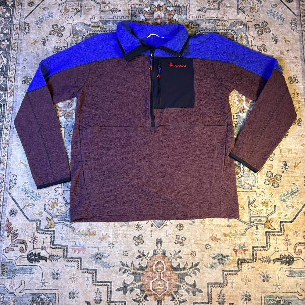 Cotopaxi Mens XL Blue Violet & Rust Brown Abrazo Half Zip Fleece Jacket